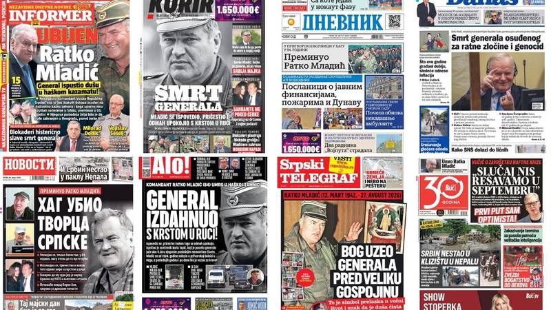 Naslovnice srpskih medija: 'Ubijen Mladić!', 'Umro s krstom u ruci', 'Bog uzeo generala'