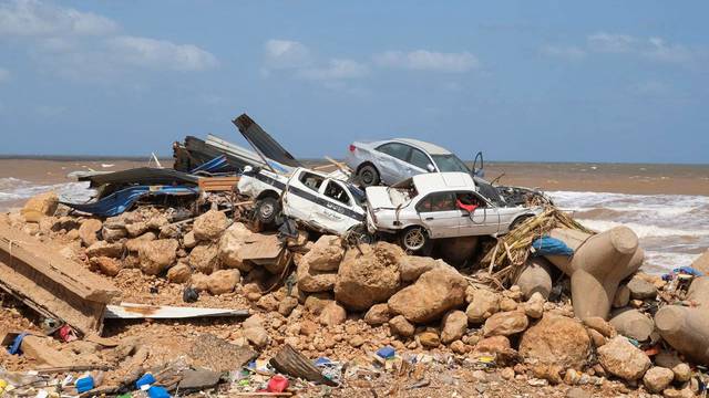 A view shows the damaged cars, after a powerful storm and heavy rainfall hit Libya, in Derna
