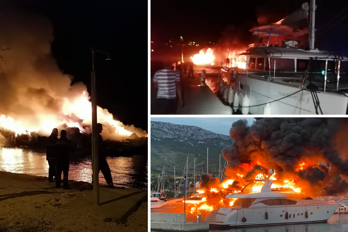 UŽIVO IZ MARINE: Jedan brod se zapalio i otplutao. Vatra se proširila na još pet brodova