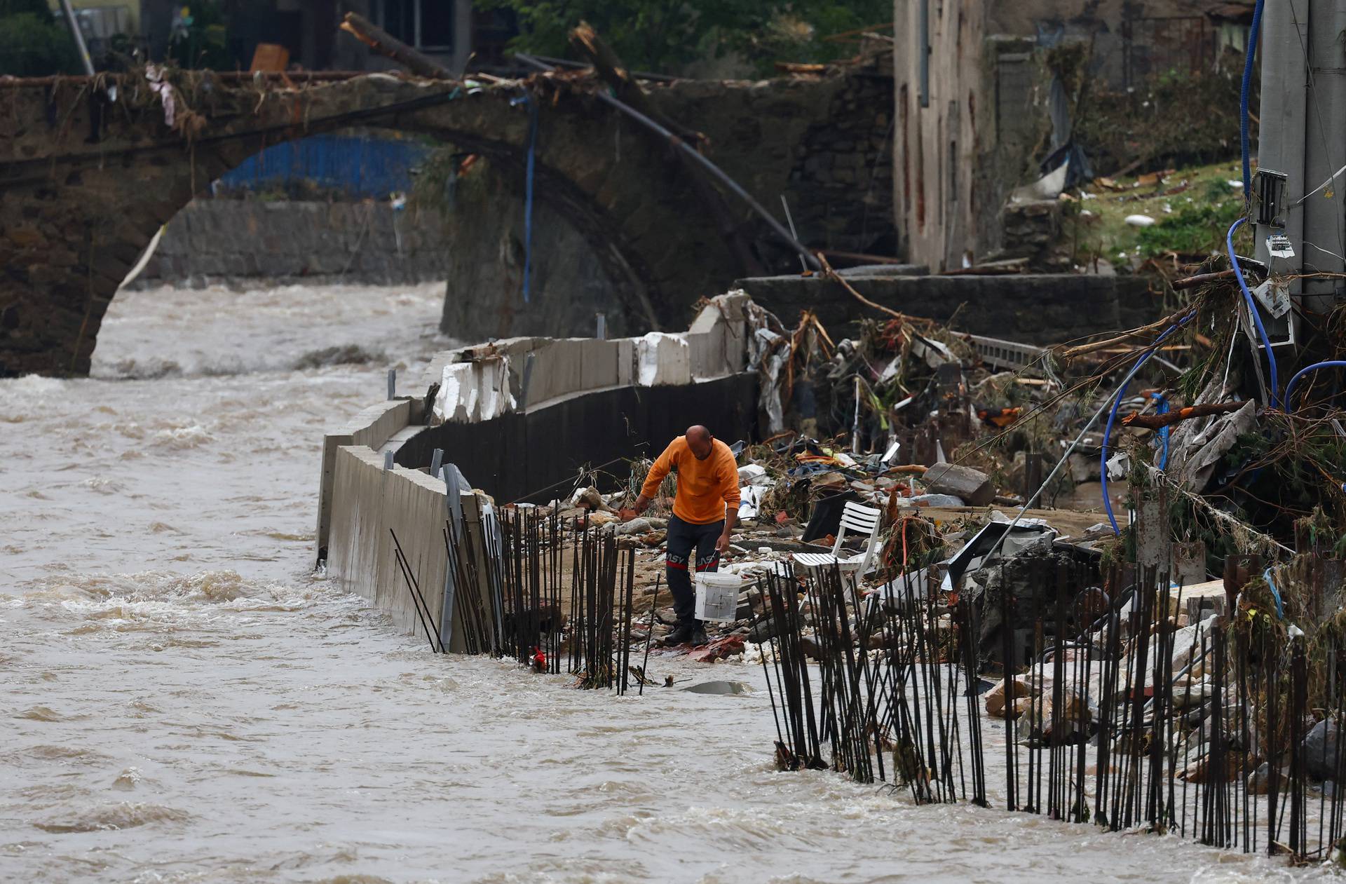 Aftermath of flooding by Biala Ladecka River in Ladek Zdroj