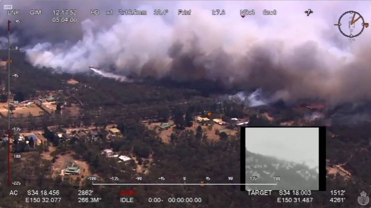 Aerial view shows the Green Wattle Creek fire crossed the railway line near Balmoral, in Wollondilly, New South Wales