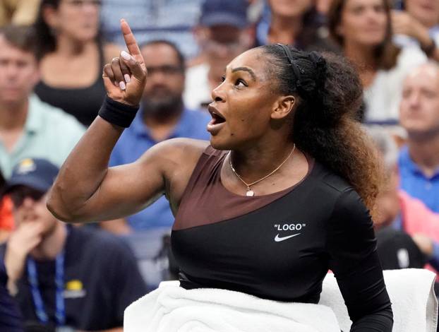 FILE PHOTO: Serena Williams of the USA argues with chair umpire in New York