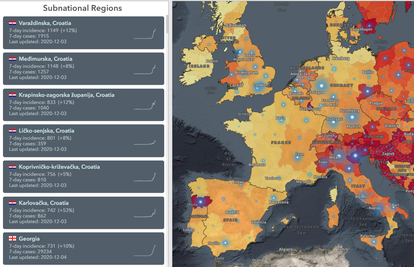 WHO sastavio kartu najgorih regija po zaraženosti: Naše su županije na prvih šest mjesta