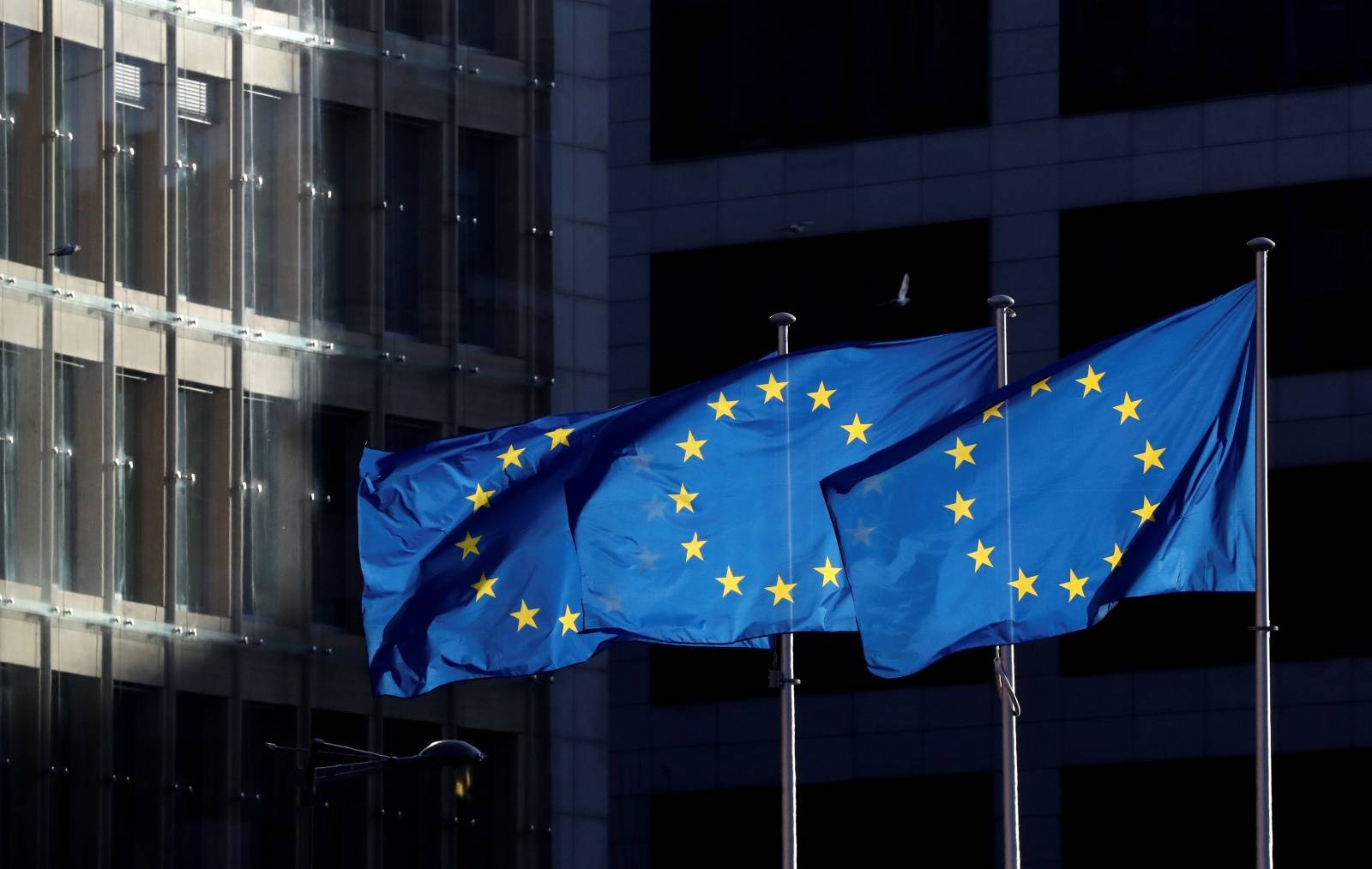 FILE PHOTO: European Union flags fly outside the European Commission headquarters in Brussels