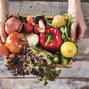 Organic vegetables healthy nutrition concept on wooden background