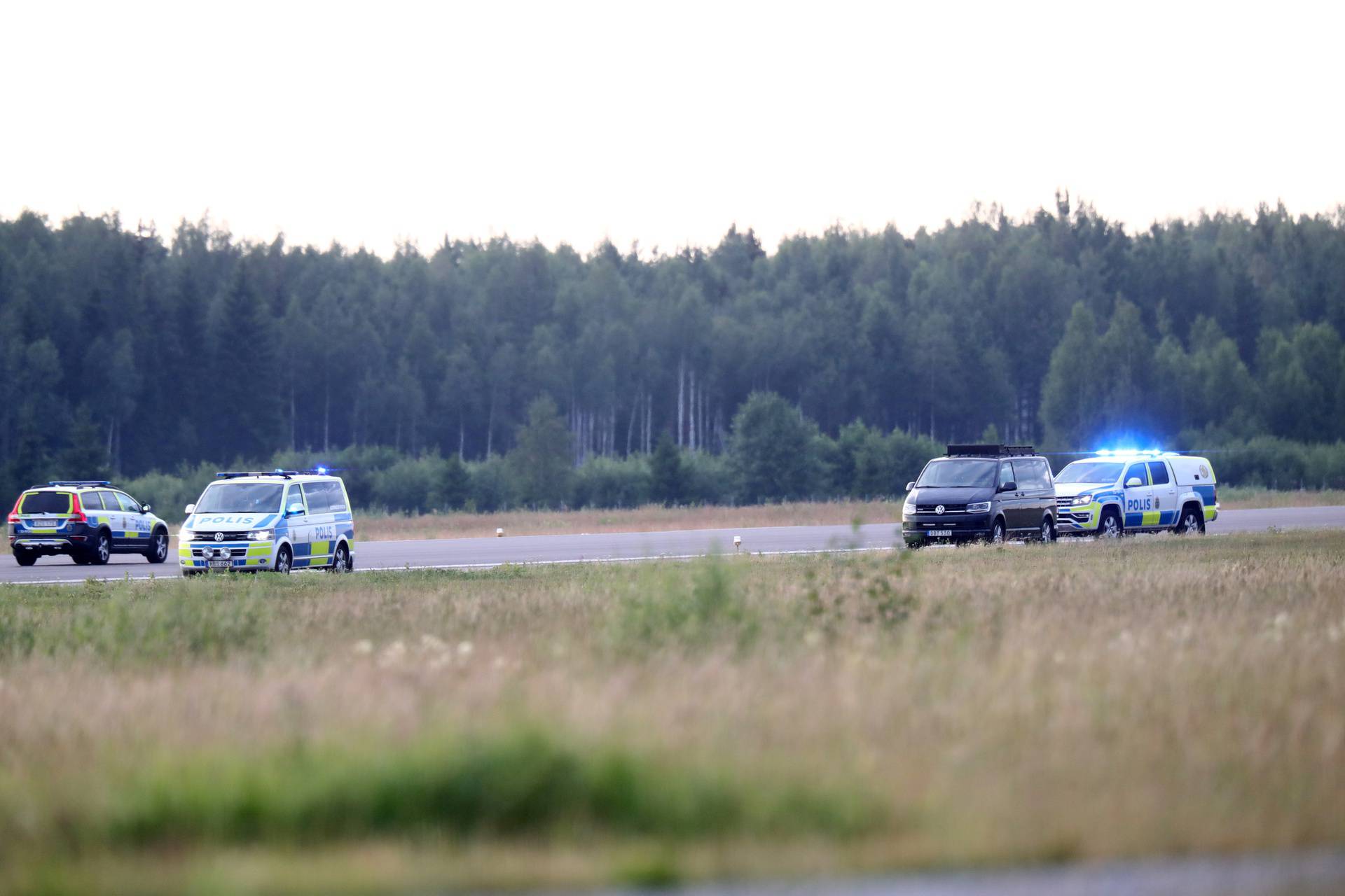 A small aircraft is seen after crashing at Orebro Airport in Sweden