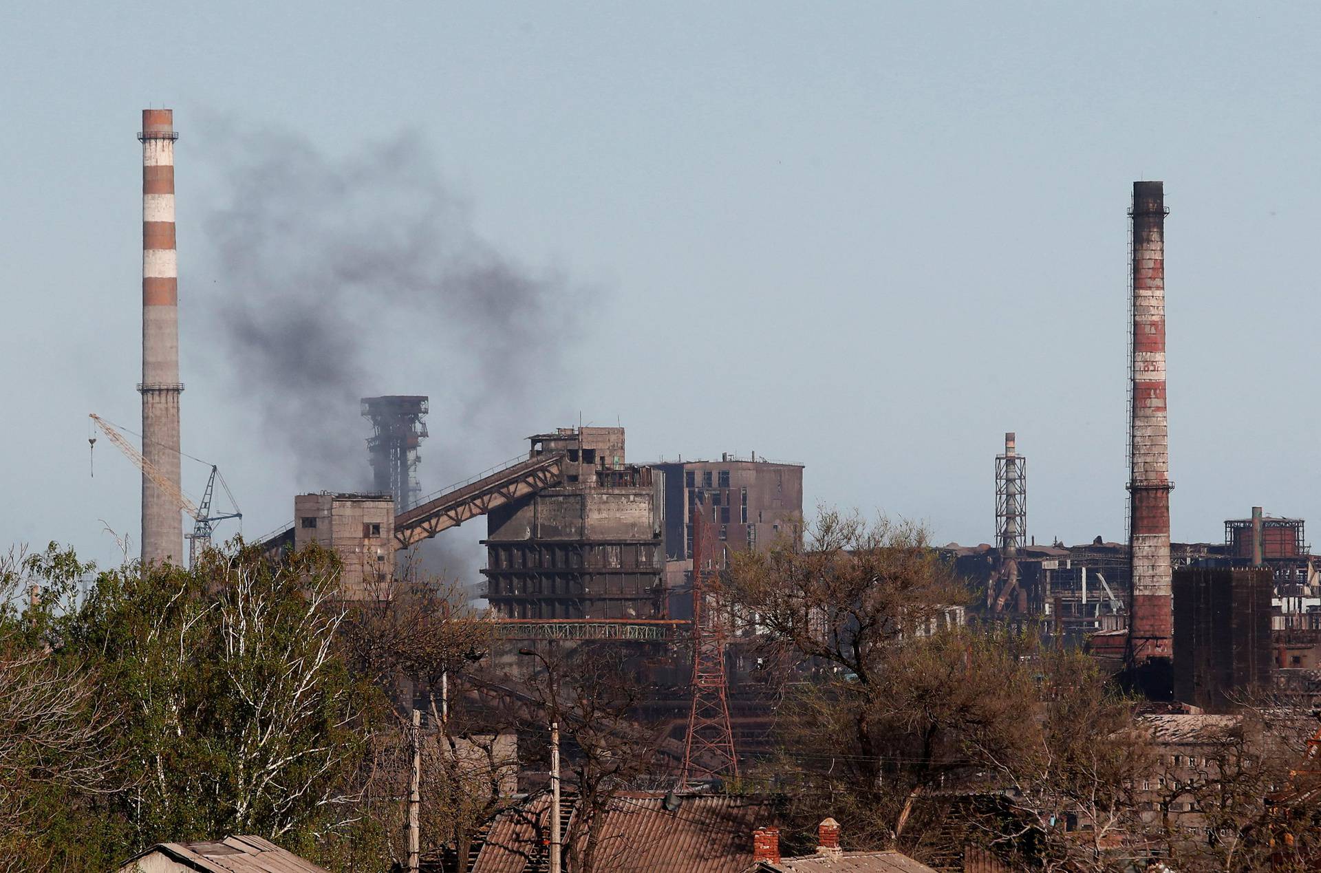 A view shows a plant of Azovstal Iron and Steel Works in Mariupol