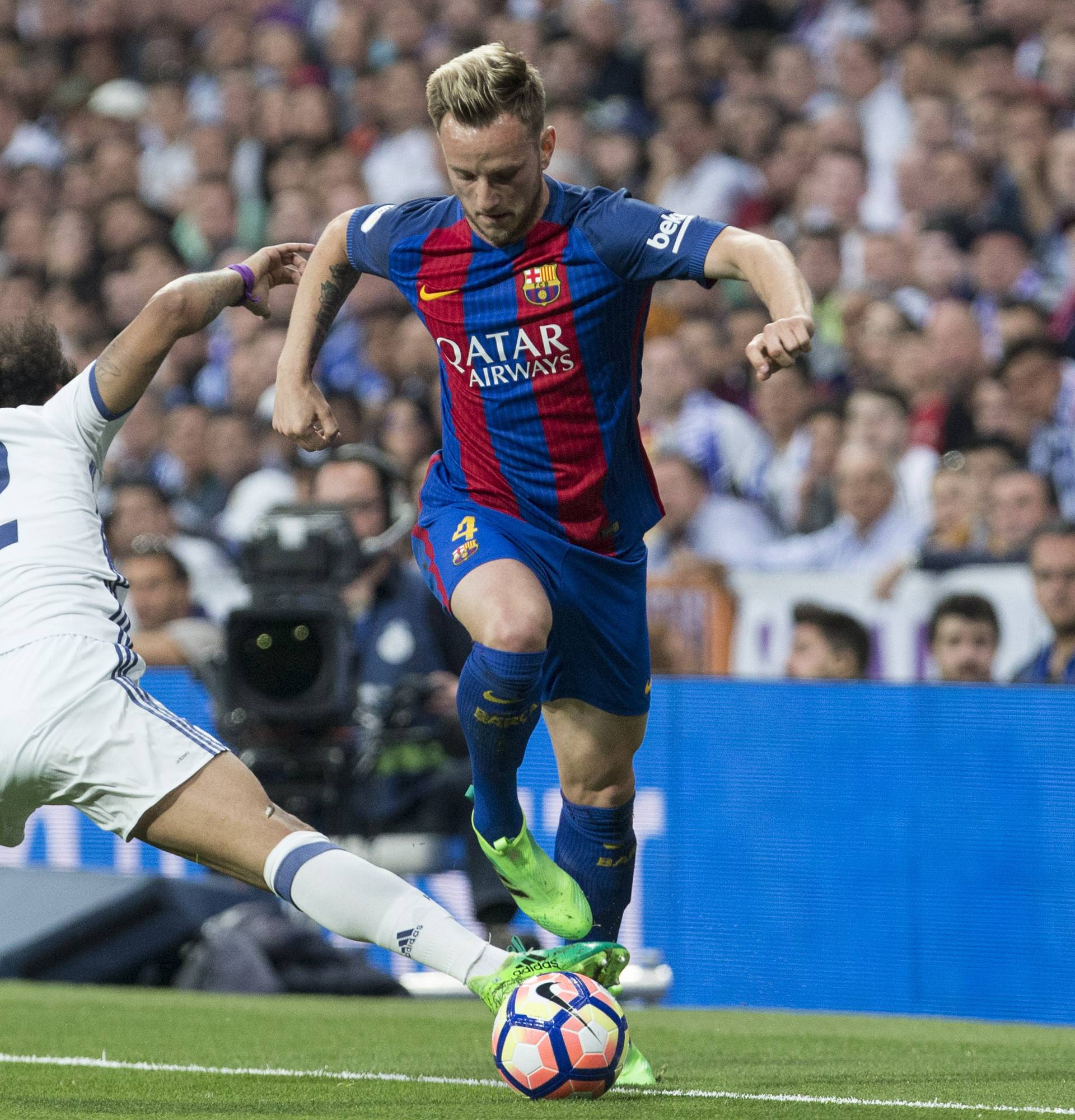 La Liga between Real Madrid and Futbol Club Barcelona at Santiago Bernabeu Stadium in Madrid