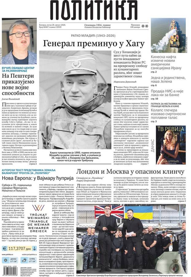 Naslovnice srpskih medija: 'Ubijen Mladić!', 'Umro s krstom u ruci', 'Bog uzeo generala'