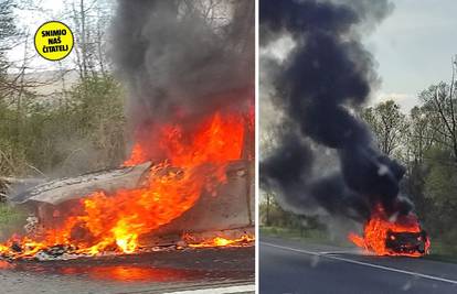 Buktinja na A3 kod Okučana: Zapalio se BMW na autocesti, vozi se u kilometarskoj koloni
