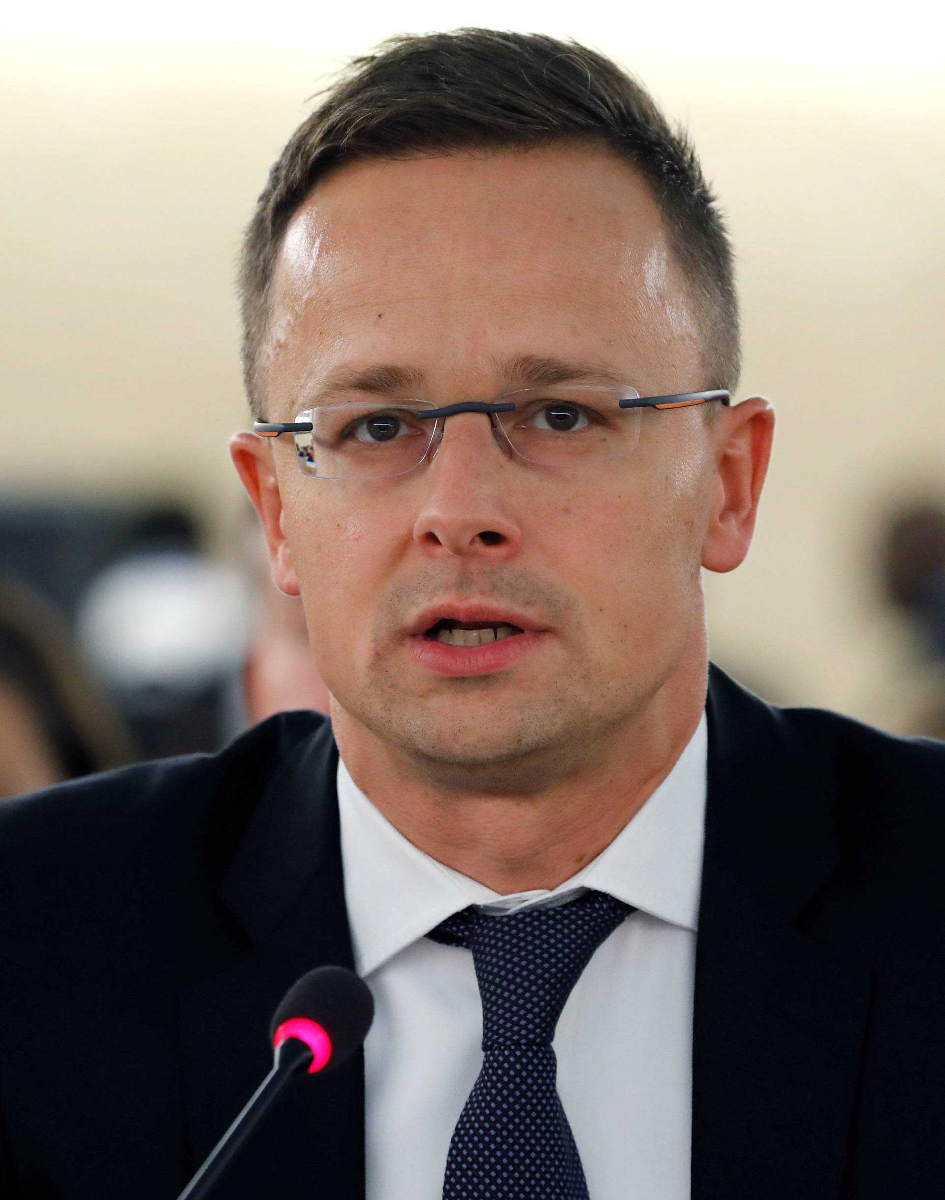 Hungarian Foreign Minister Szijjarto addresses the Human Rights Council at the United Nations in Geneva