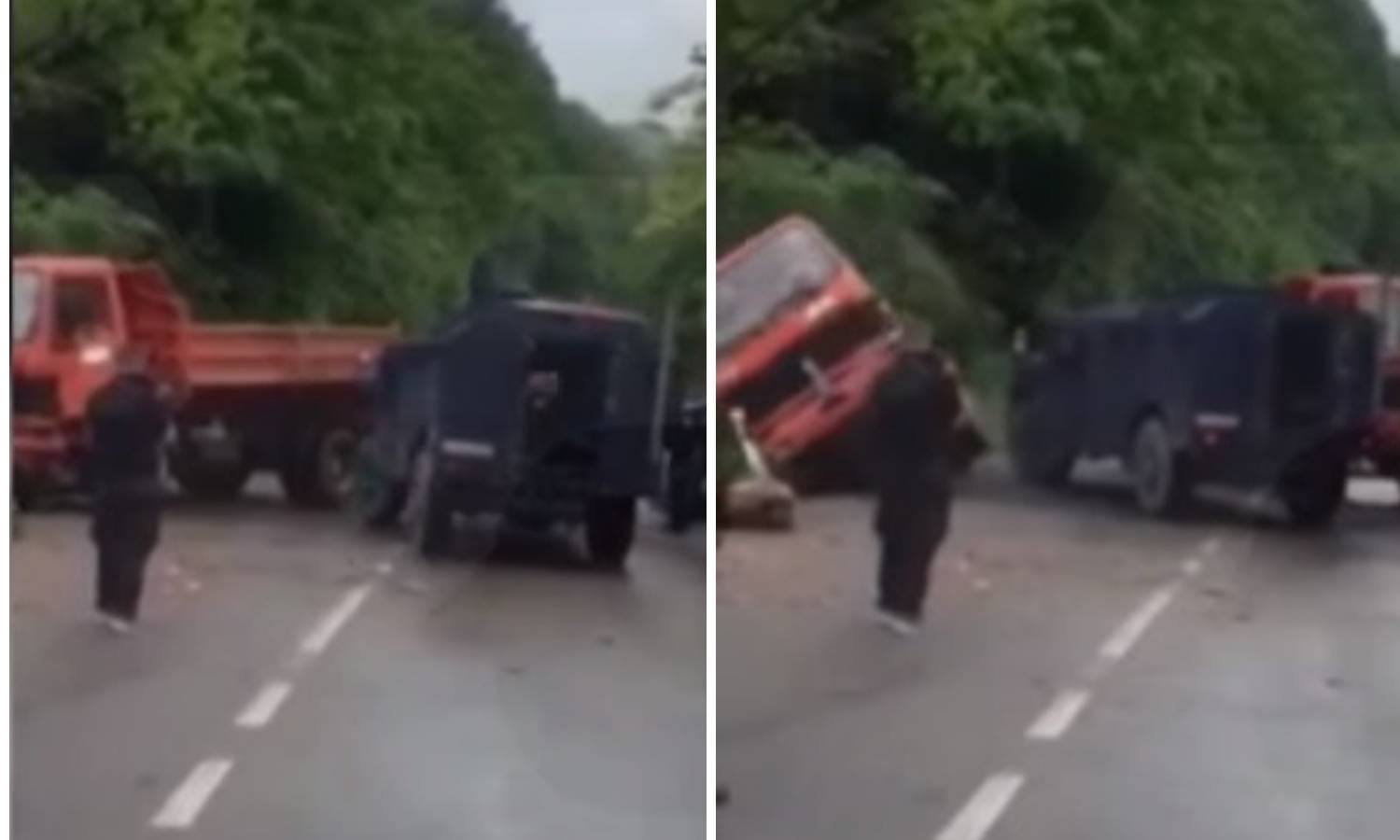 Pogledajte kako vozilo razbija srpske barikade na Kosovu...