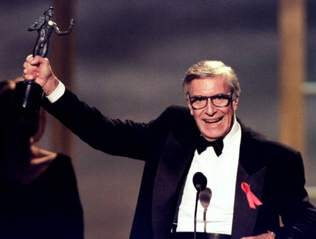 FILE PHOTO - Actor Martin Landau holds the Screen Actors Guild Award he won for outstanding performance by a male actor in a supporting role for his role in the film "Ed Wood" at the first-ever televised awards show for the organization in Los Angeles