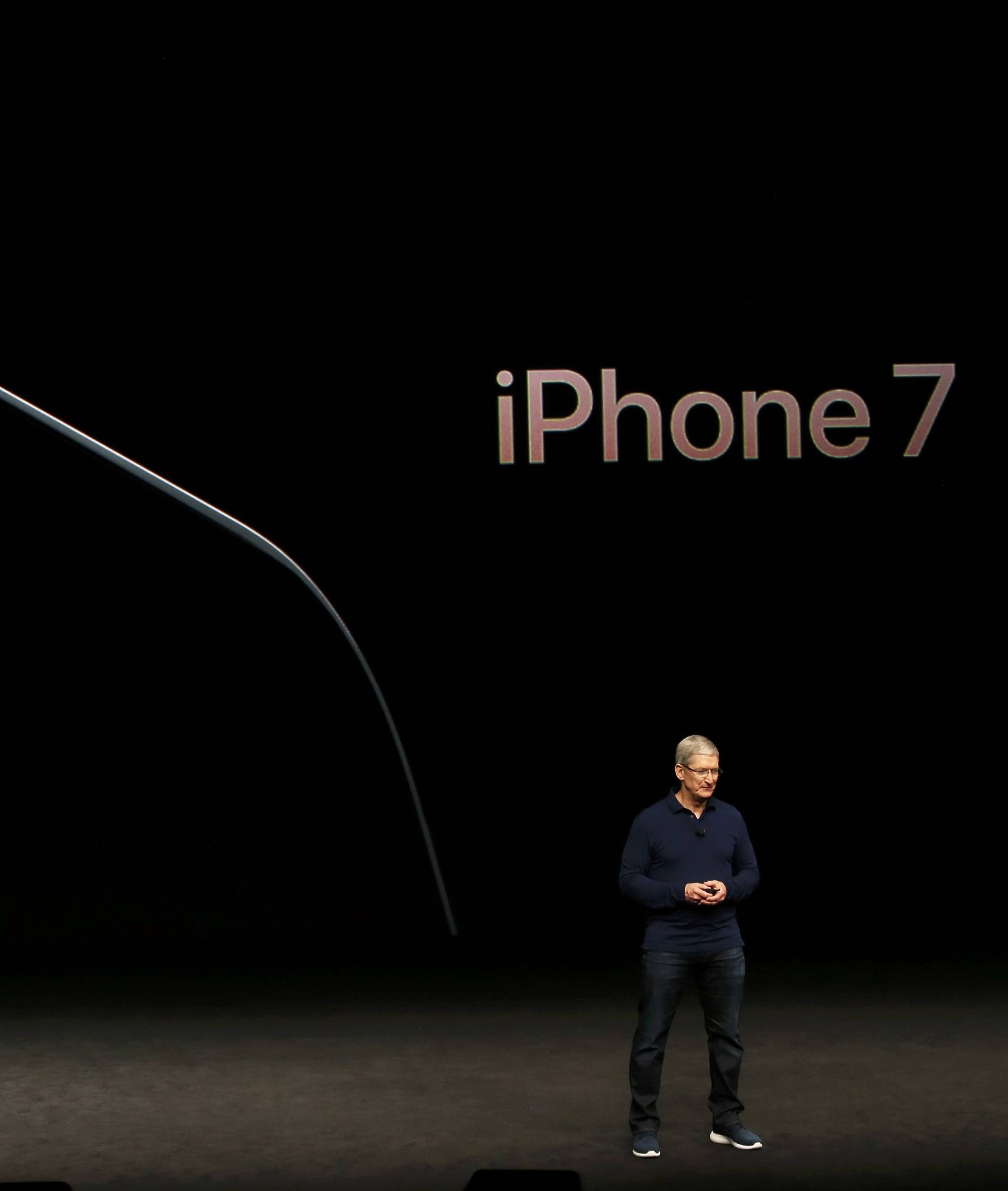 Tim Cook discusses the iPhone 7 during an Apple media event in San Francisco