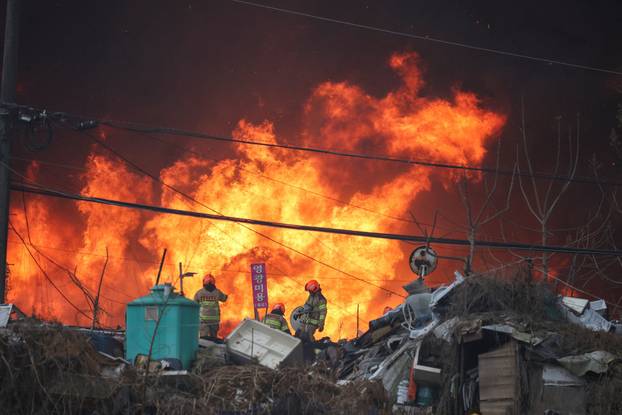 Fire at Guryong village, in Seoul