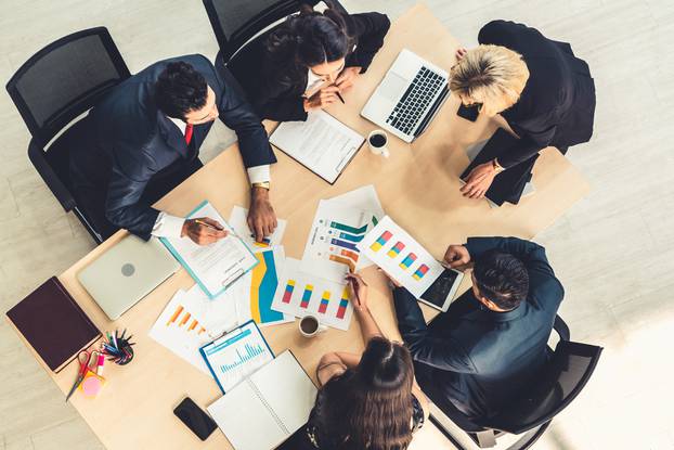 Business,People,Group,Meeting,Shot,From,Top,View,In,Office