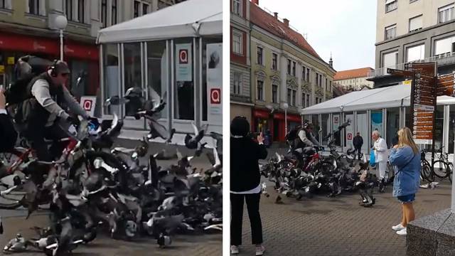 Užasne snimke iz Zagreba: Na Trgu biciklom zgazio golubove