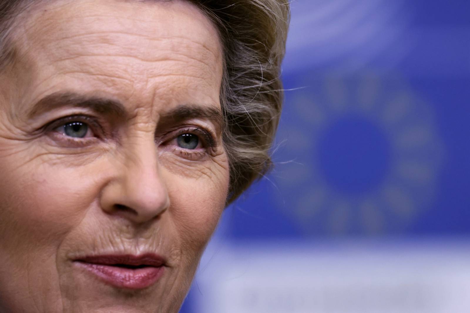 European Commission President Ursula von der Leyen gives a press conference at the European headquarters in Brussel
