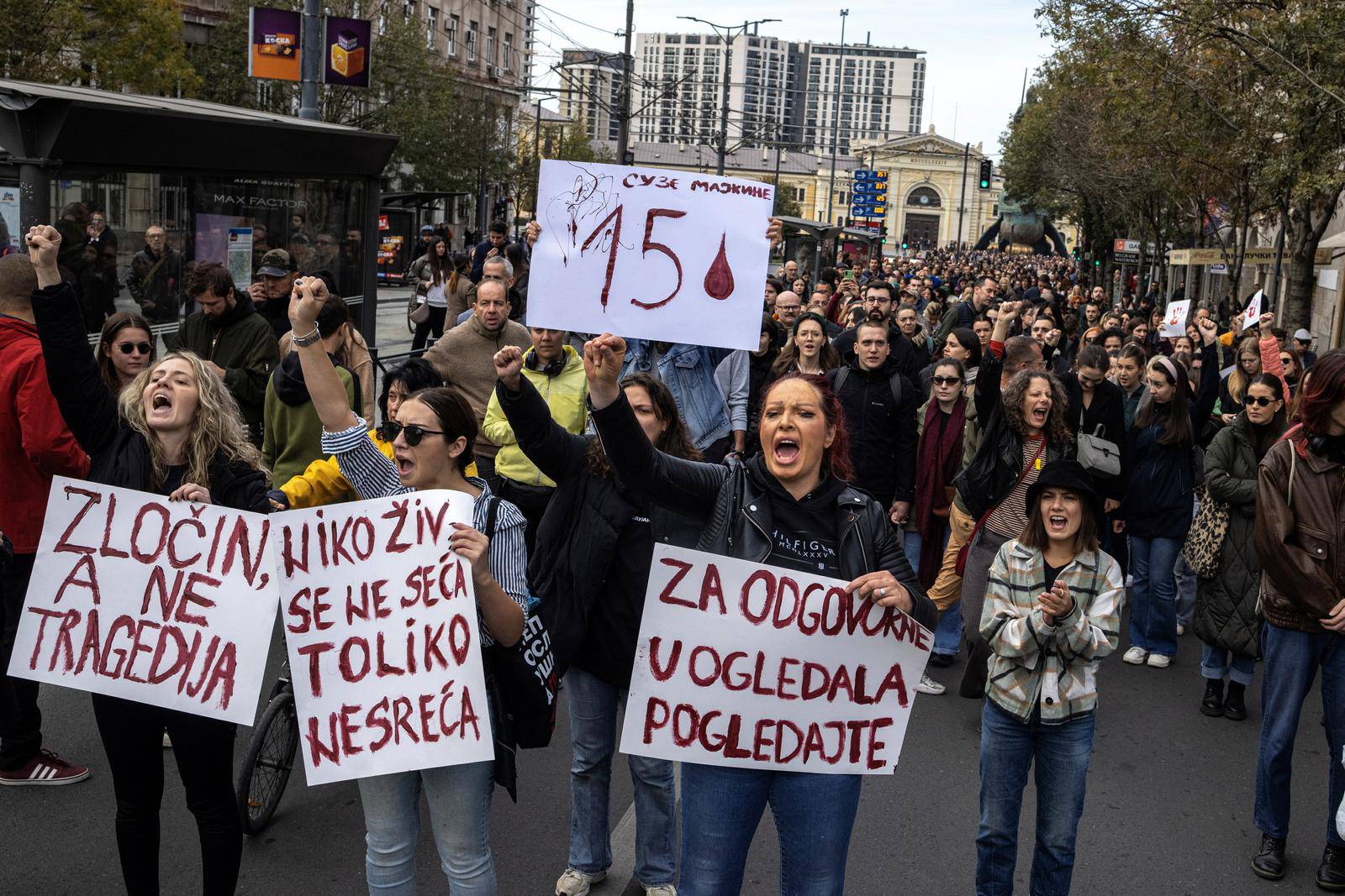 An anti-government protest after fatal railway collapse, in Belgrade