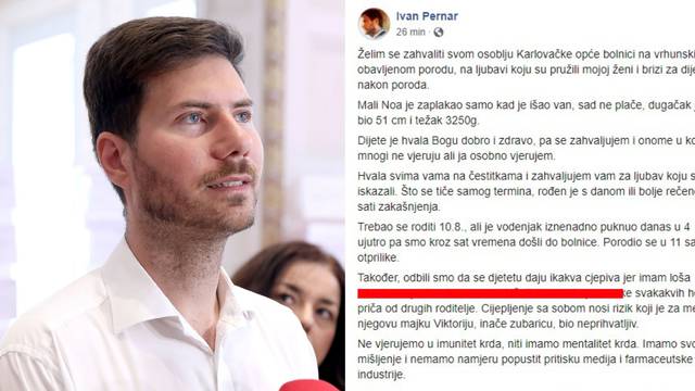 Pernar je dobio sina i odbija ga cijepiti: Odbili smo i vitamin K