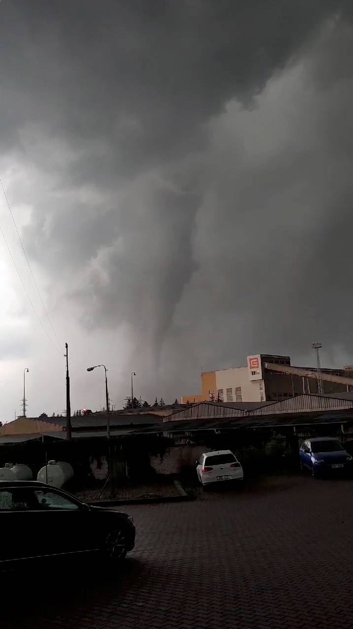 A tornado is seen in Hodonin, Czech Republic