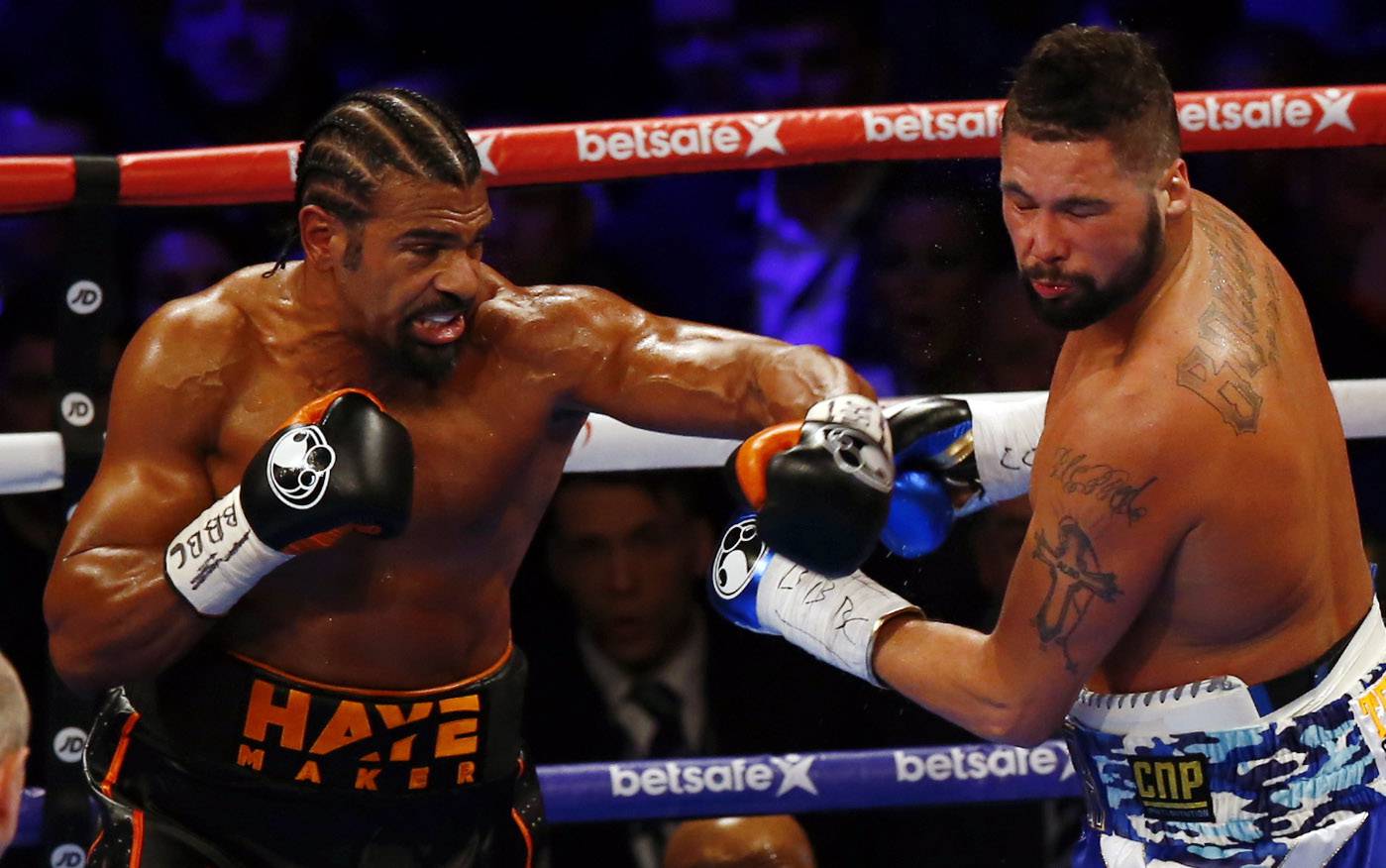 David Haye in action with Tony Bellew