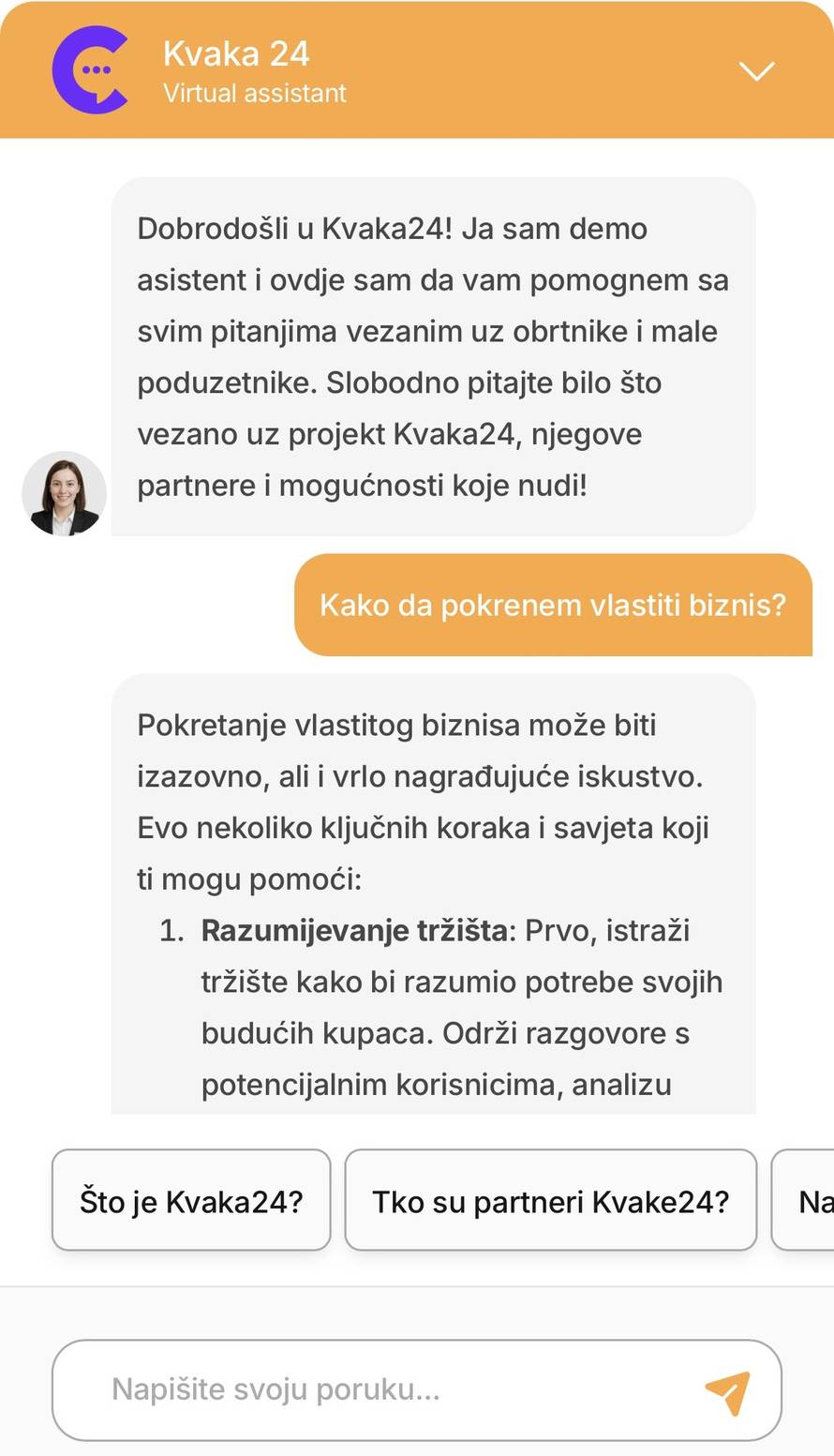 Imate nedoumice o poslovanju? Odgovor potražite od digitalnog savjetnika platforme Kvaka24!