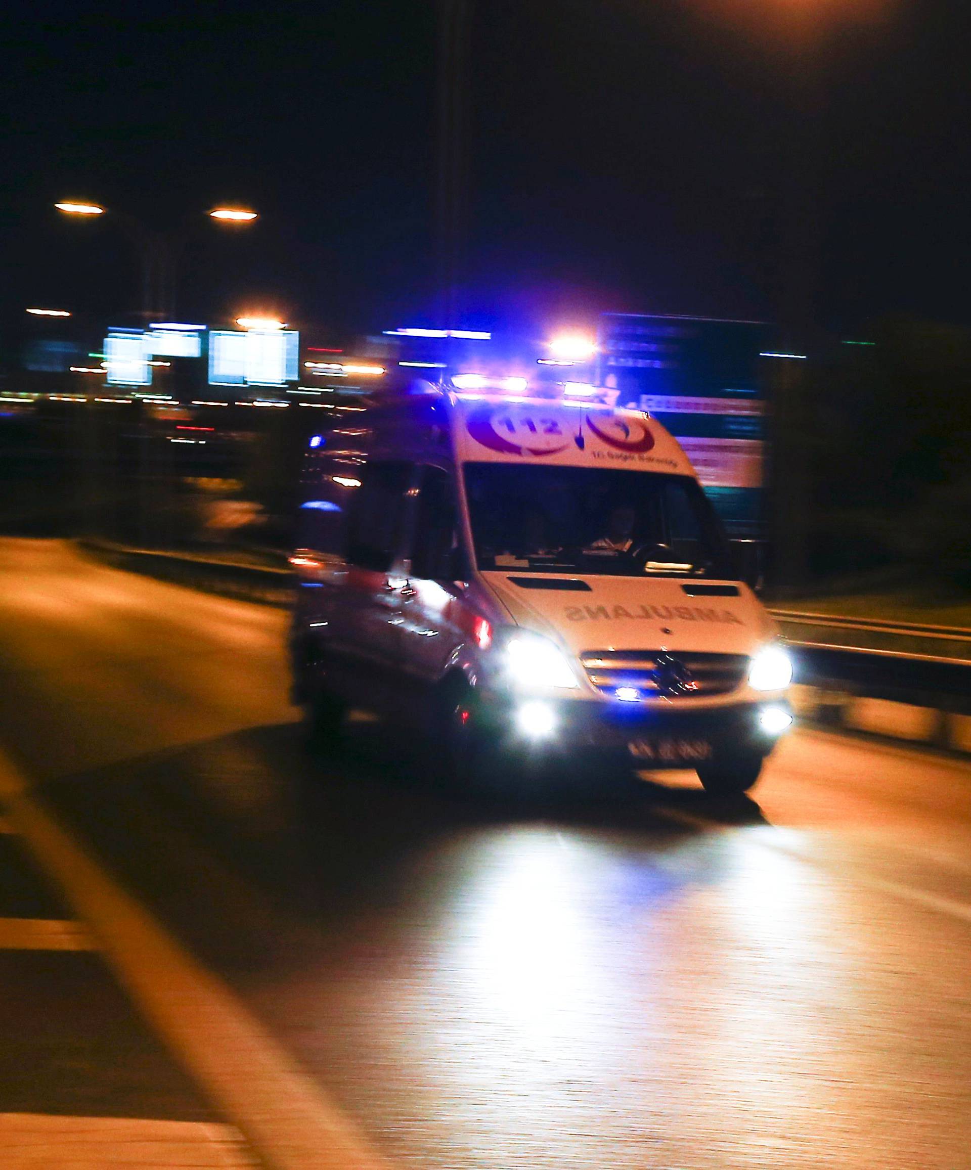 An ambulance arrives at the Ataturk airport, following a blast, in Istanbul