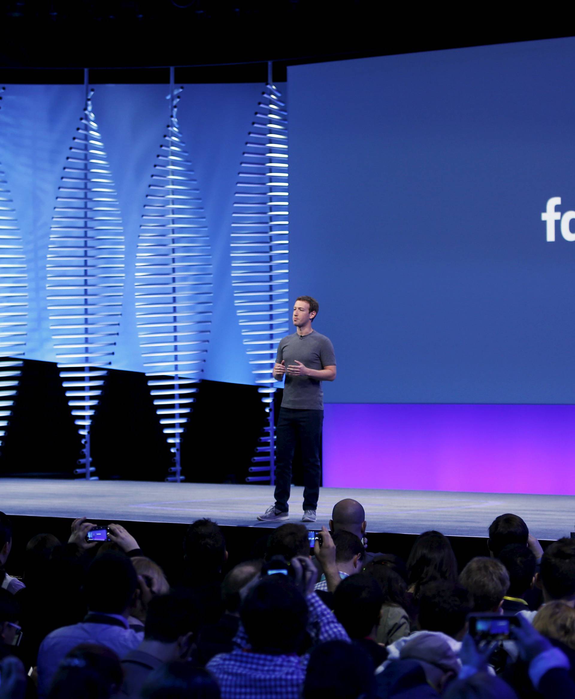 Facebook CEO Mark Zuckerberg speaks on stage during the Facebook F8 conference in San Francisco, California