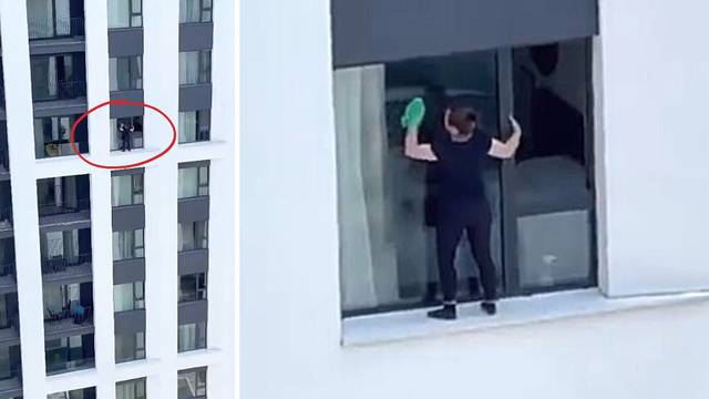 Šokantna snimka iz Beograda! Žena pere prozore na 10. katu. Alpinist: A nas ima kolko hoćeš