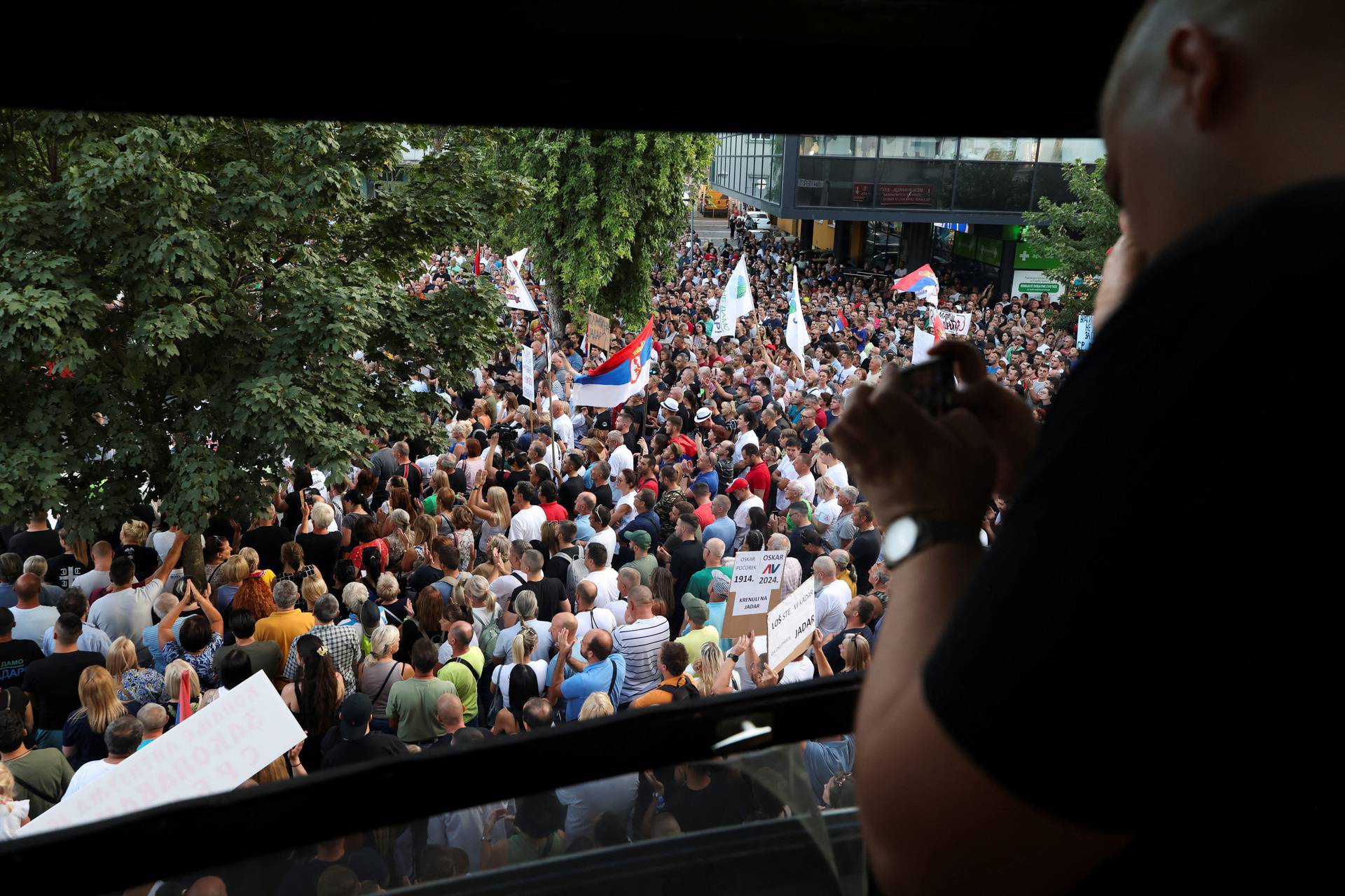 People gather to protest against Rio Tinto's opening lithium mine near Sabac