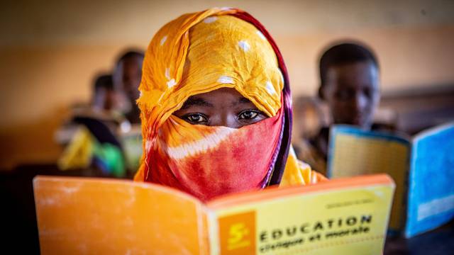 Fatoumata, who was the house helper for an armed group, attends elementary school after she was helped by UNICEF and its partners, in Kidal