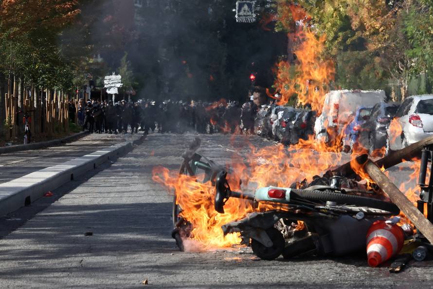 French high school and university students protest in Saint-Denis near Paris