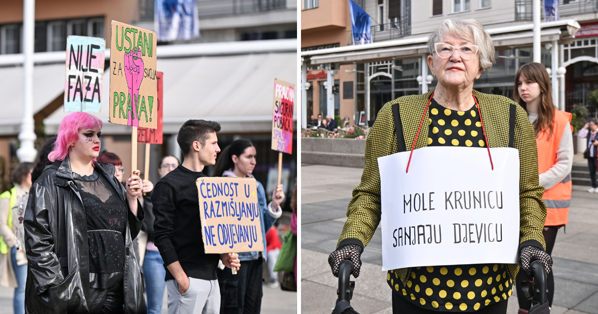 The oldest activist in Zagreb speaks out: “They’re praying the rosary and dreaming of a virgin,” she tells the crowd on the Square.