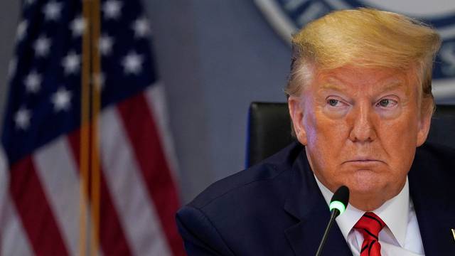 U.S. President Donald Trump attends a meeting at the Federal Emergency Management Agency headquarters, in Washington