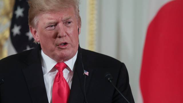 U.S. President Trump speaks during a news conference with Japan's Prime Minister Abe at Akasaka Palace state guest house in Tokyo