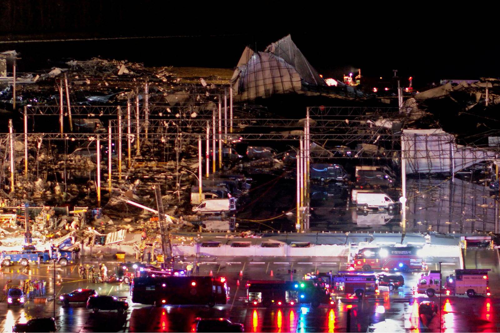 Damage at Amazon warehouse after tornado in Edwardsville, Illinois