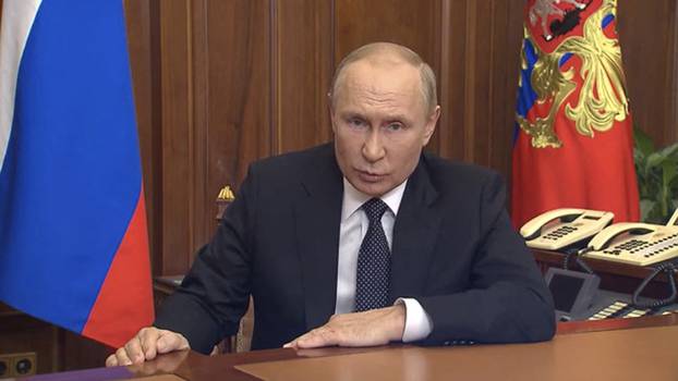 Russian President Vladimir Putin makes an address in Moscow