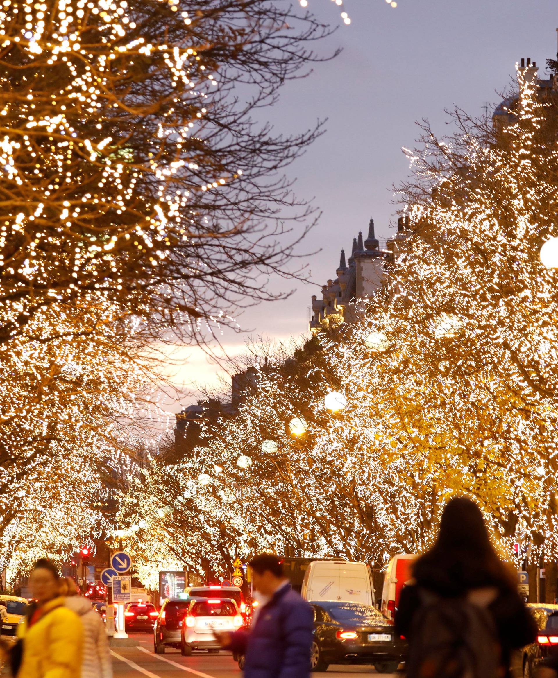 The Montagne Avenue is decorated with Christmas illuminations during the holiday season in Paris