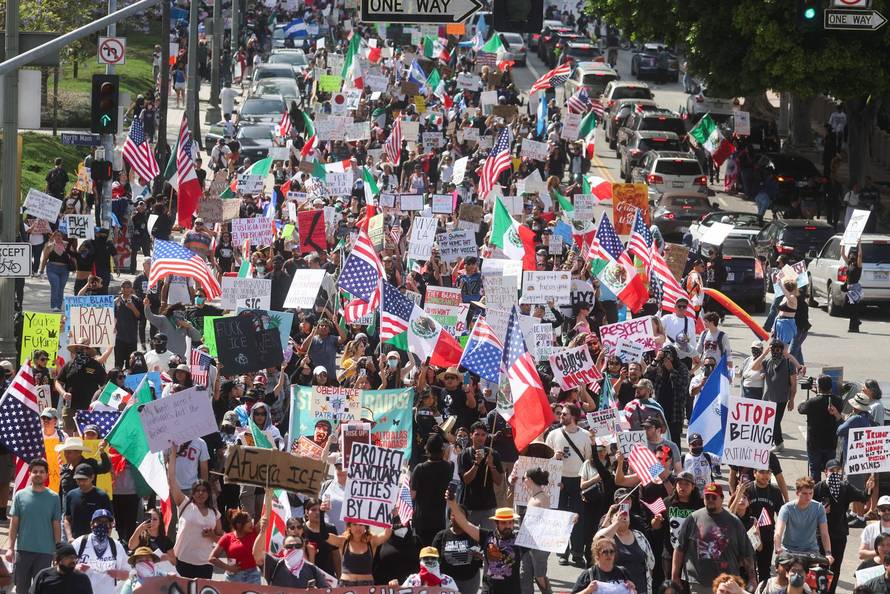 Protest against federal immigration sweeps, in Los Angeles