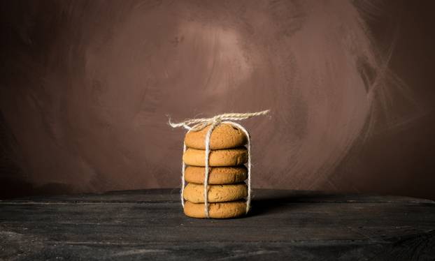 Cookies on wooden table.