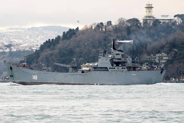 The Russian Navy's large landing ship Orsk sails in Istanbul's Bosphorus