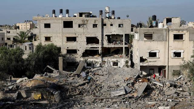 A view of buildings, which were damaged in an Israeli strike during Israel-Gaza fighting, after a ceasefire was agreed between Palestinian factions and Israel