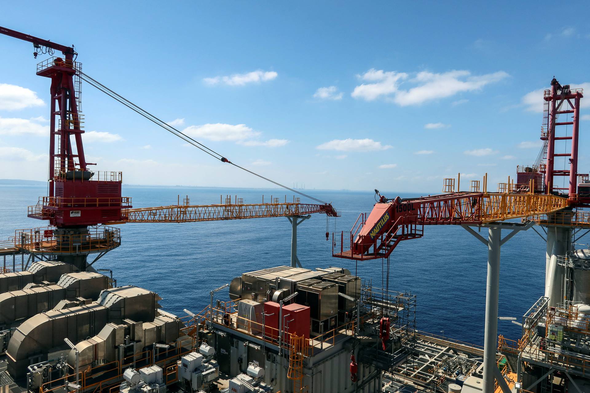 The gas platform for Leviathan, Israel's largest gas field is seen from a helicopter near Haifa bay