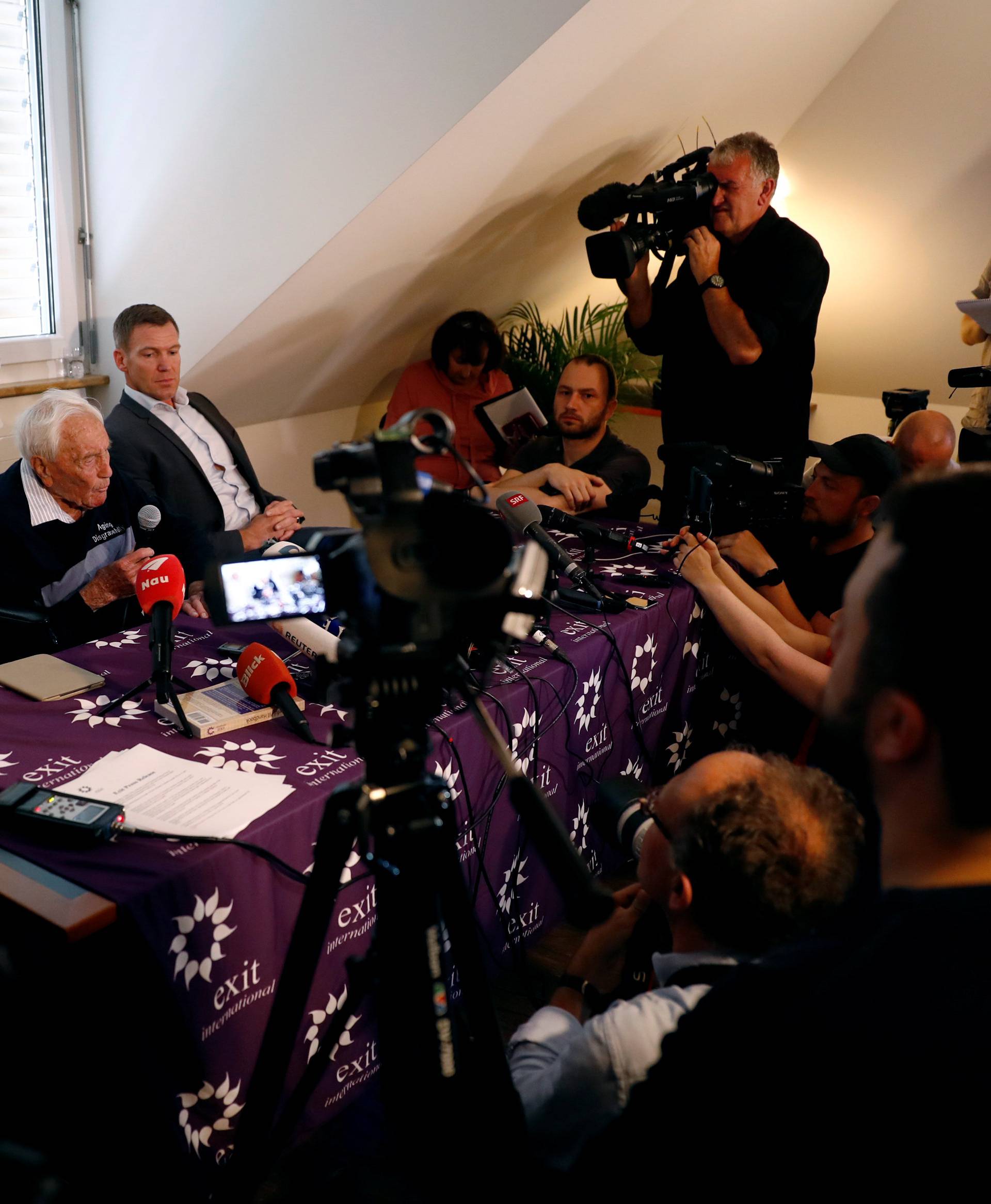 David Goodall holds a news a conference a day before he intends to take his own life in assisted suicide, in Basel
