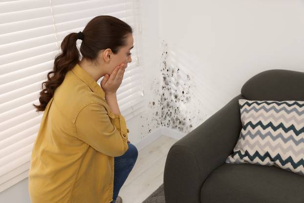 Shocked,Woman,Looking,At,Affected,With,Mold,Walls,In,Room