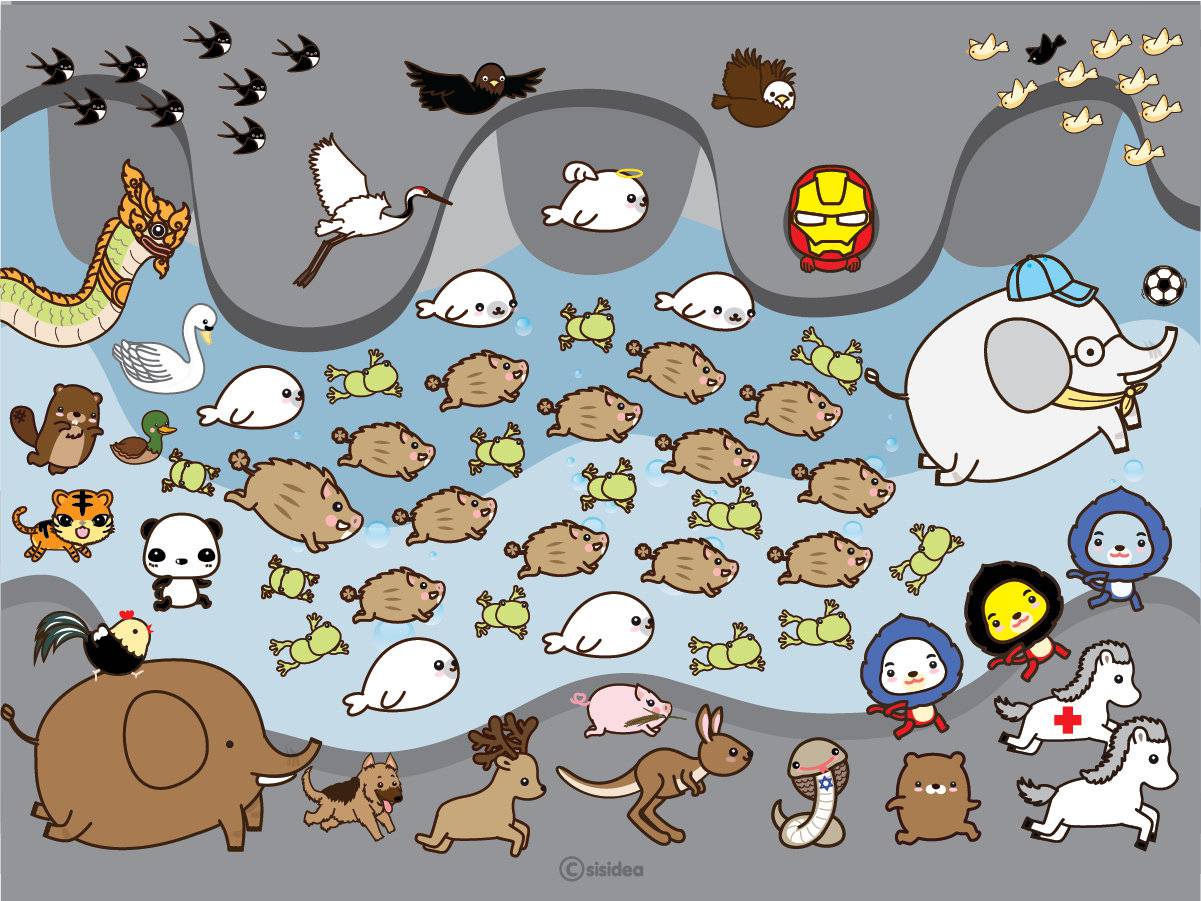 An undatedÂ graphicÂ illustrationÂ depicts thirteen boars surrounded by other animals, each representing boys and the expert teams involved in the rescue of the soccer team