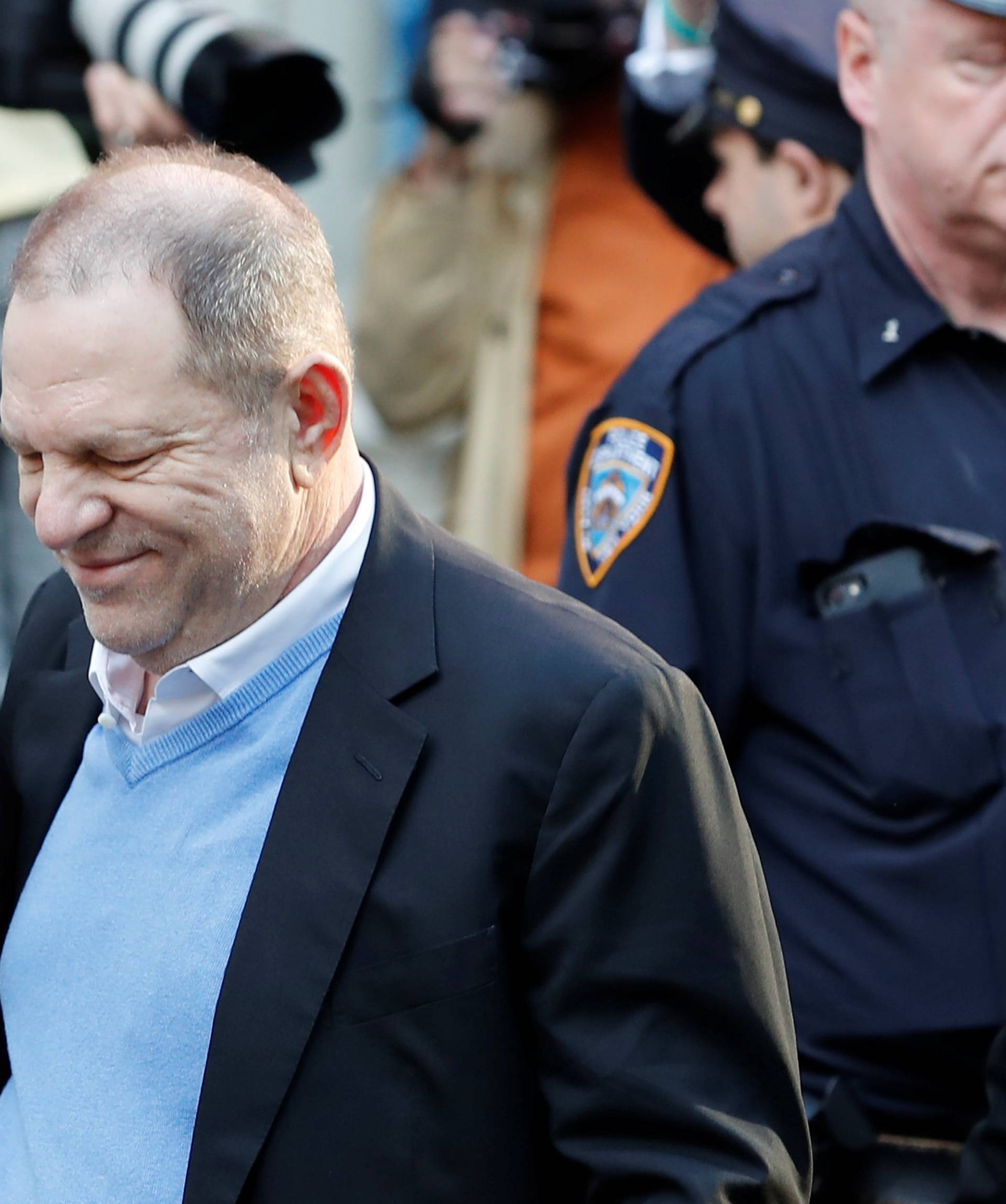 Film producer Harvey Weinstein arrives at the 1st Precinct in Manhattan in New York