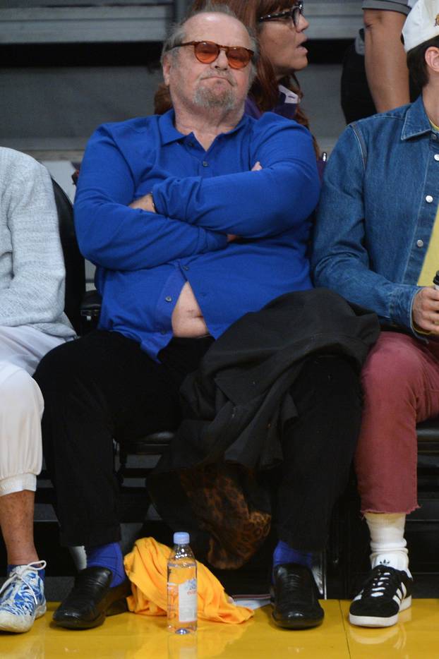 Jack Nicholson lets it all hang out at the Lakers vs. Clippers game with his son Ray