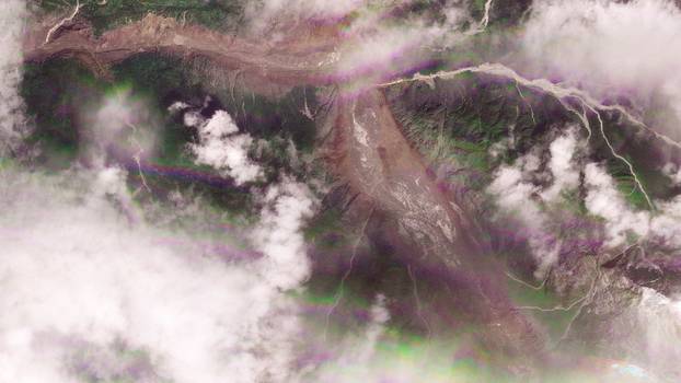 Satellite images show torrent of rock and ice high in Nepalese mountain valley after Nepal-China disaster